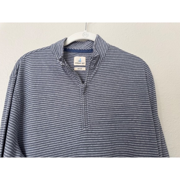Johnnie-O Hangin Out Light Gray Striped Harvell Long Sleeve Shirt 1/4 Zip Medium - Picture 3 of 9